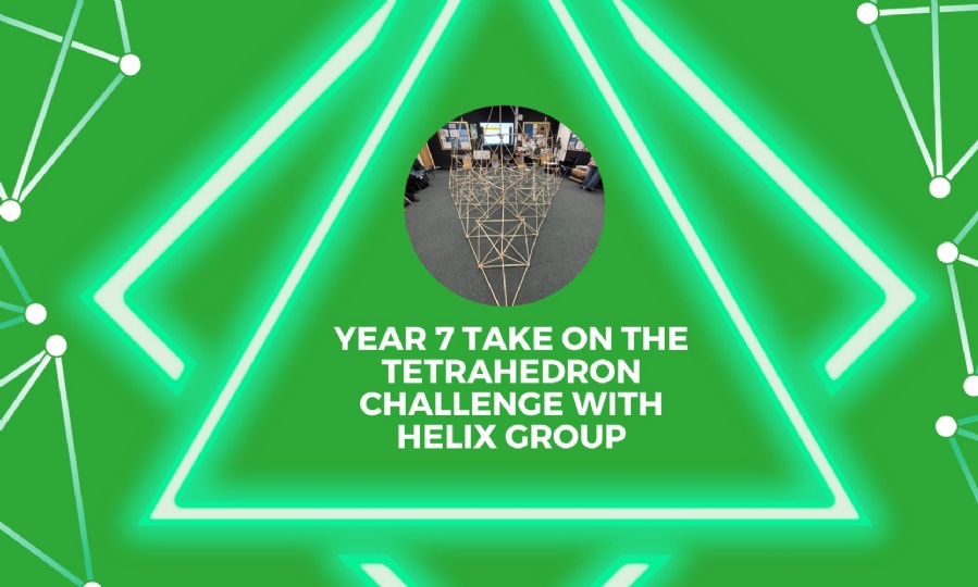 neon green triangles and tetrahedron final model made by year 7